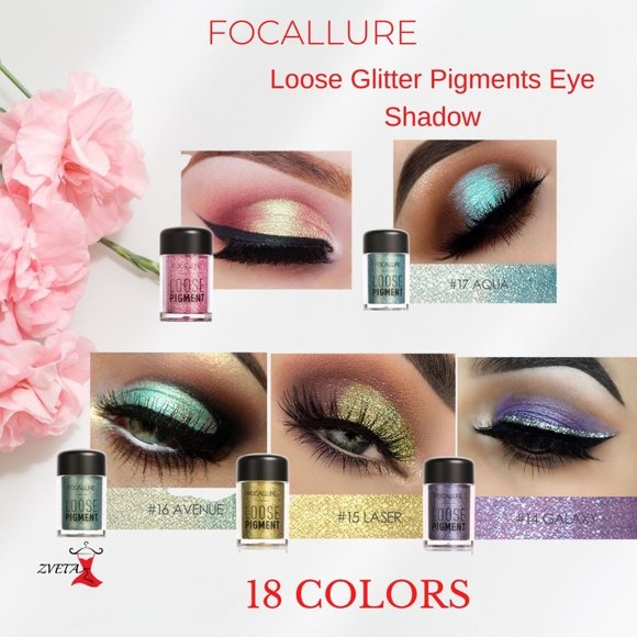 FOCALLURE Loose Glitter Pigments Eye Shadow, #18 Midnight - Picture 2 of 6